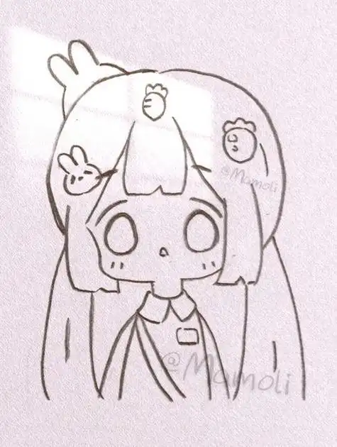 初音未来简笔画黑白线稿 二次元q版动漫人物初音未来简笔画教程未收录