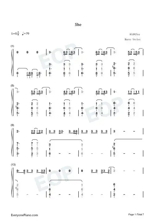 she-harry styles双手简谱预览1
