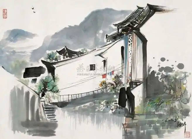 拍卖品国画江南水乡水墨画; 水乡江南图片[设计图,jpg]; 吴冠中经典