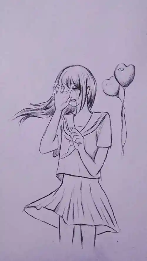 几笔画出失恋哭泣的女孩