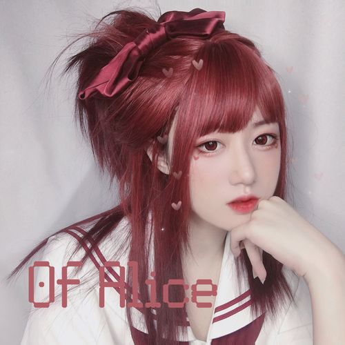 of alice 原创设计橙红渐变不良jk中长发层次lolita日常假发碎发