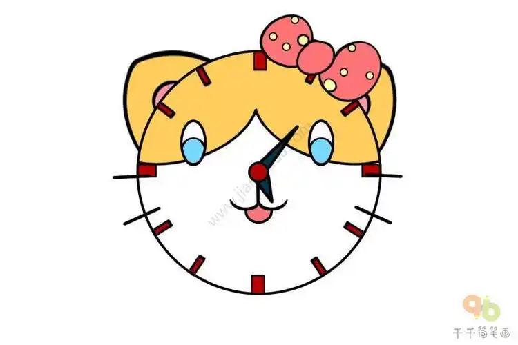 卡通猫咪钟表简笔画