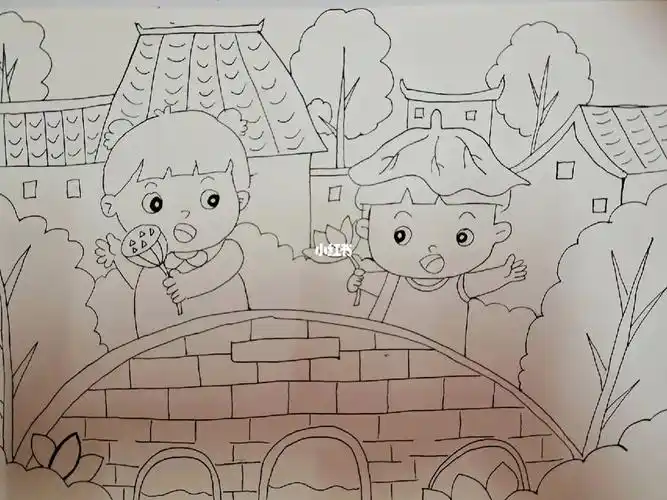 绘画打卡  #幼师考编  #主题  #江南水乡  #我的家乡  黑笔上手,比较