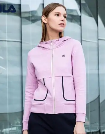 斐乐fila 外套女装2018春季新款休闲卫衣连帽服 玫粉花灰-pk 175/92a