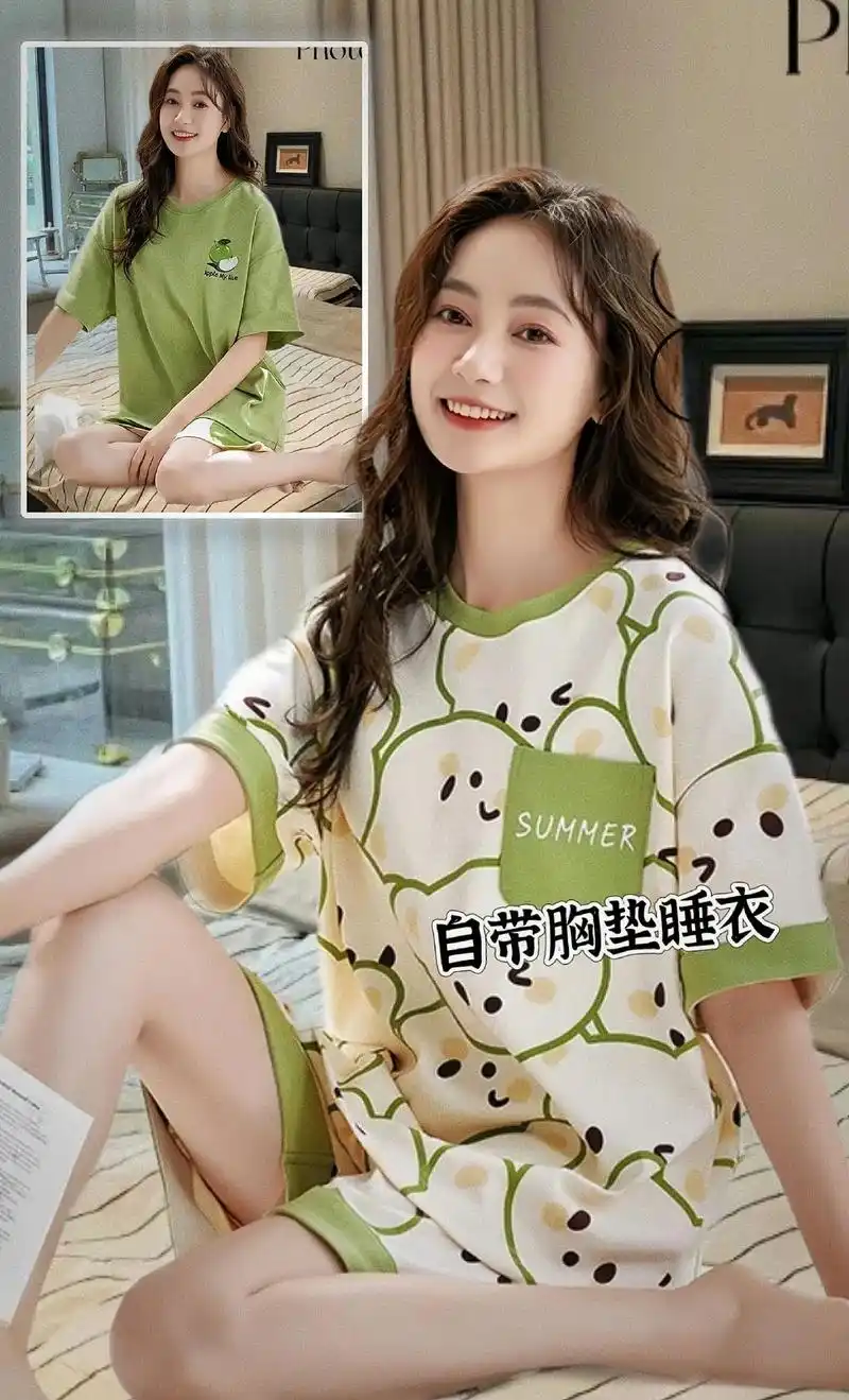 内置胸垫睡衣 女款爆款睡衣 夏季睡衣