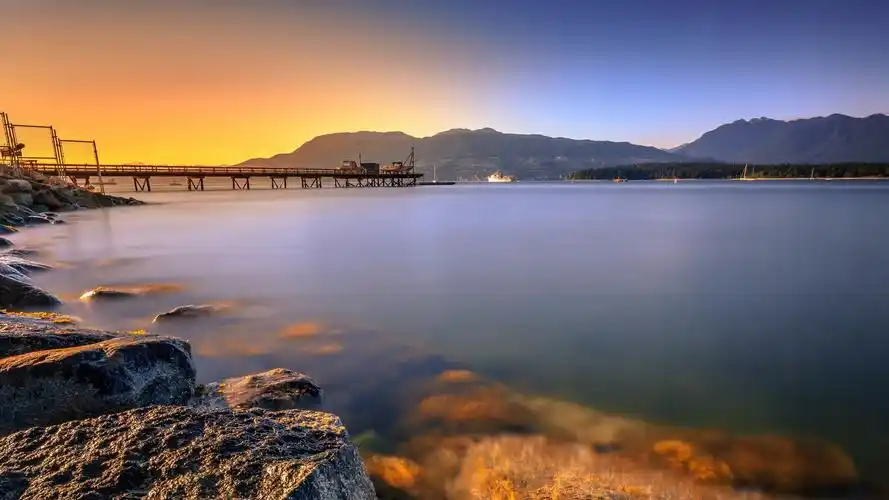 加拿大温哥华基斯兰奴海滩晚霞风景壁纸图片高清大图预览1920x1080_风