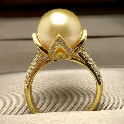 南洋金珠戒指10-13mm天然海水珍珠戒指正圆 极强光浓金正品一对一