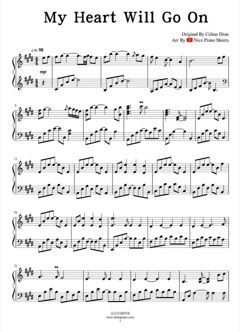 钢琴谱|我心永恒|泰坦尼克号.超级好听版本!#钢琴谱 #泰坦 - 抖音