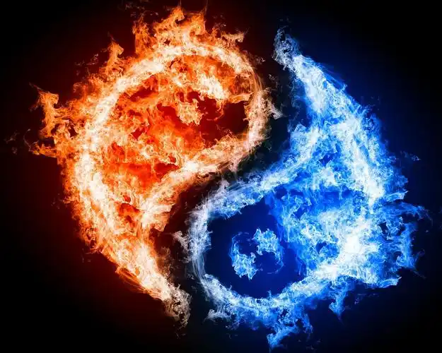 太极图形的蓝色和红色的火焰 壁纸 - 1280x1024