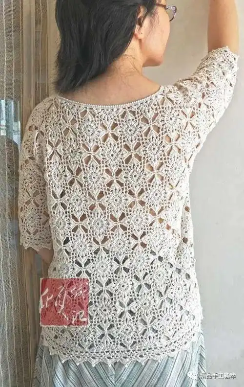 美丽菱形花一线连短袖美衣的钩法教程|真丝|可乐|短袖|蕾丝|钩针