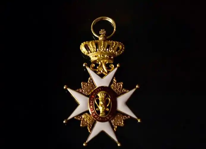瑞典19世纪古董18k金珐琅皇家骑士团勋章