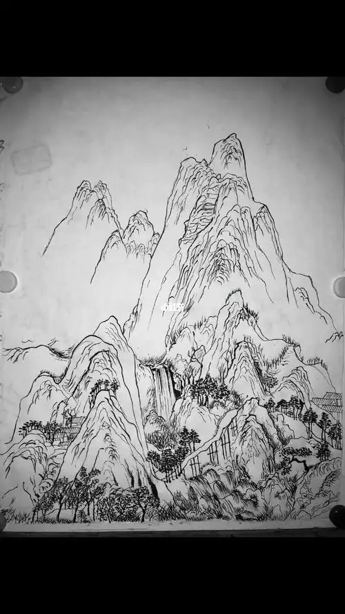 细节太多一直不敢下手,千里江山图局部线稿