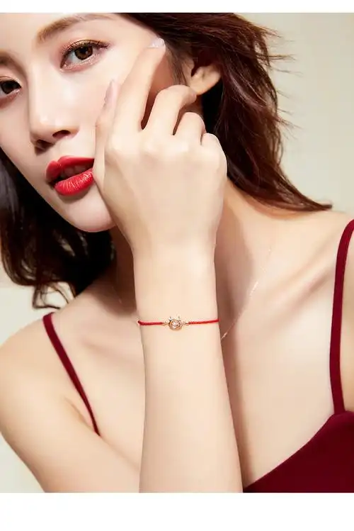 炭笔王子红绳手链女金彩金手链生肖牛年本命年礼物女属牛红手绳手女友