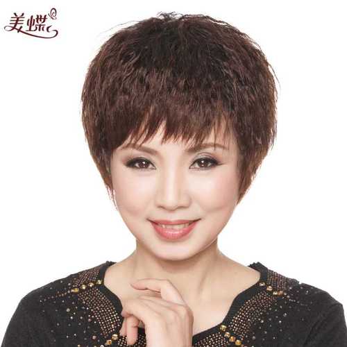 高档时尚妈妈假发女短发中年玉米烫中老年女士假头发帅气逼真圆脸