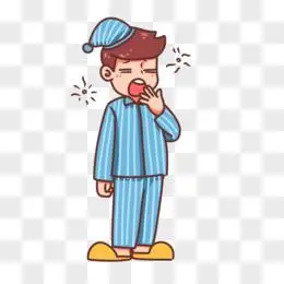 卡通手绘女生早上起床睡醒打哈欠元素