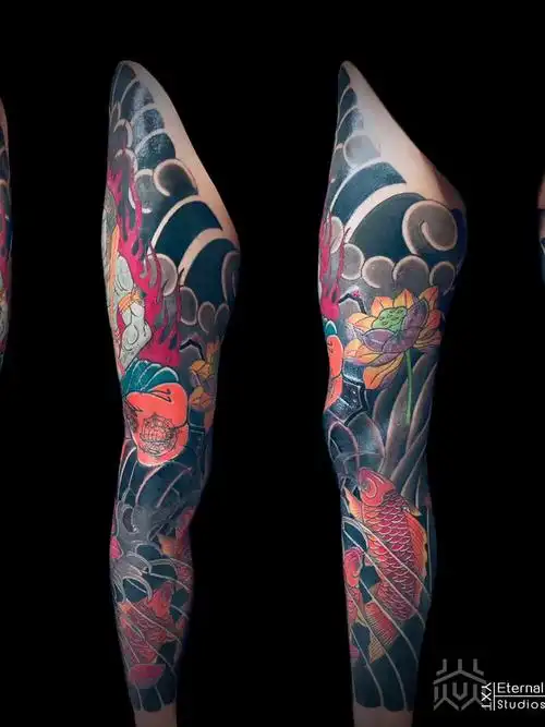 作品简介:日式老传统花腿(不动明王)总用时58个小时,图片部分地方没