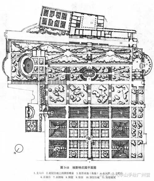 西方园林史经典园林平面图画图题必备素材