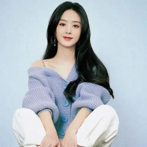 赵丽颖同款雾毛衣 霾蓝色宽松露肩v领开衫泡泡袖针织短款外套上衣