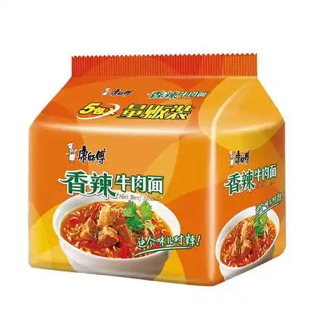 康师傅经典香辣牛肉面五连包*6组袋装速食宵夜午餐泡面整箱包邮