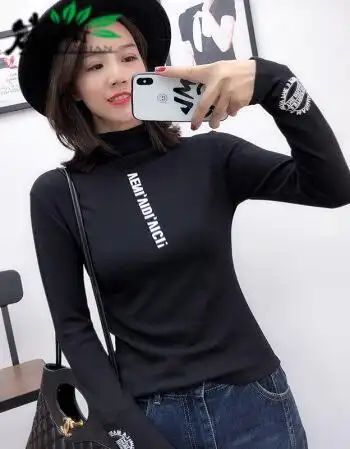 网红女生打底衫2018新款棉打底t恤丅血桖女衫土加绒衣加厚带绒保 黑色