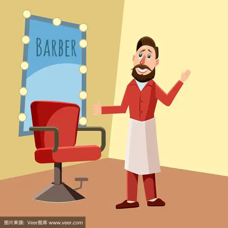 理发师在理发店理发,卡通风格矢量插画