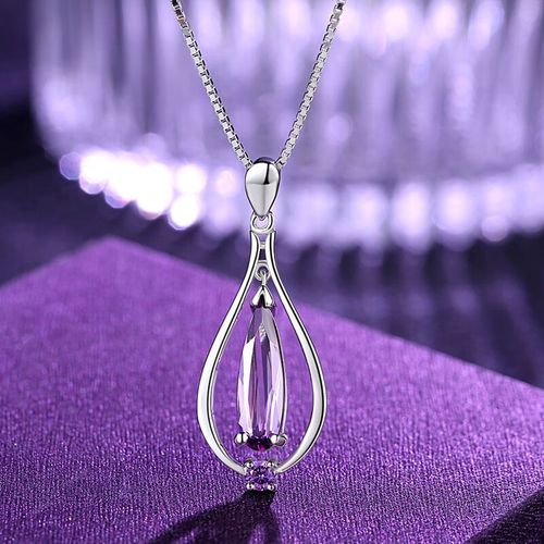 情人节礼物送女朋友老婆生日礼物银饰 紫色吊坠银项链【礼盒包装】