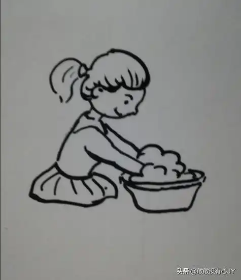 如何画洗衣服的小女孩的简笔画