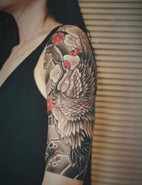 女生仙鹤纹身图集吉祥如意长寿等美好的寓意25