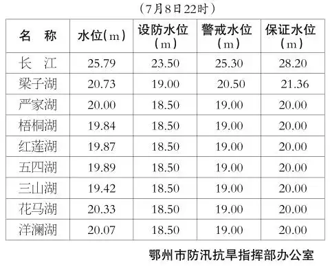我市长江和主要湖泊水位表