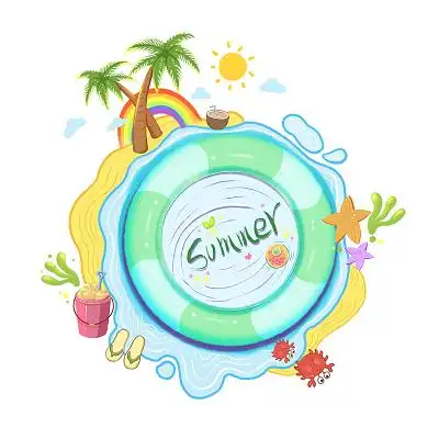 夏天元素组合游泳圈椰子水桶彩虹海水png元素夏天夏日夏季