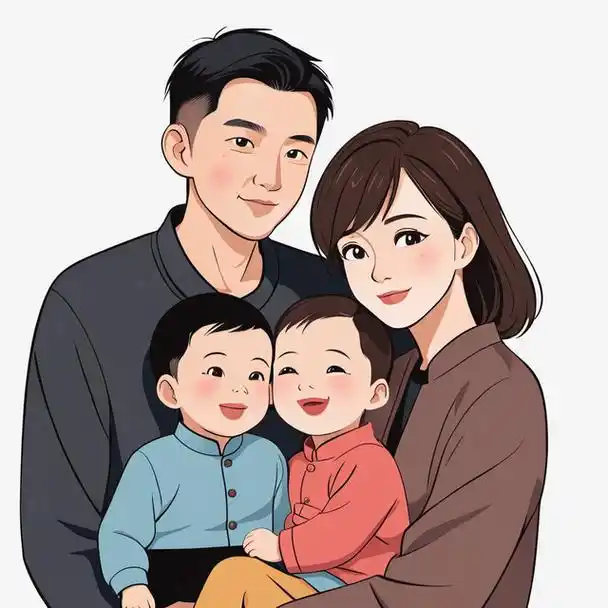 亲子头像|一家四口双胞胎男孩