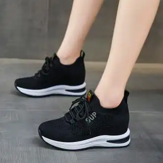 步伦驰运动女鞋子内增高旅游鞋春秋新款显瘦黑鞋女式休闲老北京布鞋