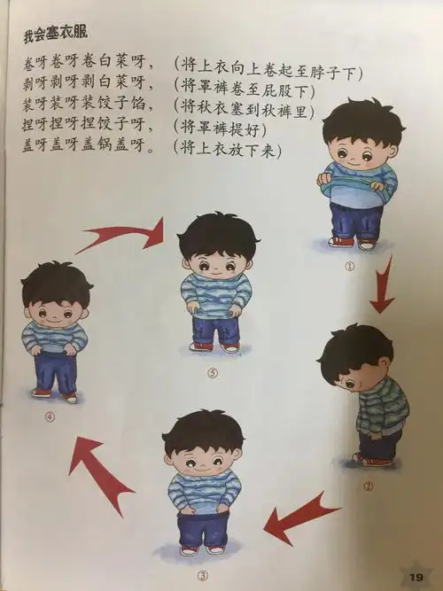 我们还学习自己塞衣服,每个宝贝都给大家演示了一遍,个个都是好样哒!