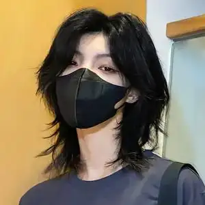 中分狼尾假发男短发鲻鱼头日系男生武士头非主流蓬松男士全头套式