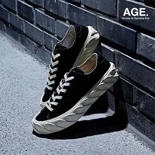 男女情侣休闲纯黑色扭扭鞋张峻豪同款厚底低帮滑板鞋age帆布鞋