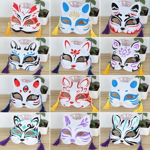 二次元狐狸面具动漫和风妖狐猫脸日式半脸男女阴阳师古风舞会道具
