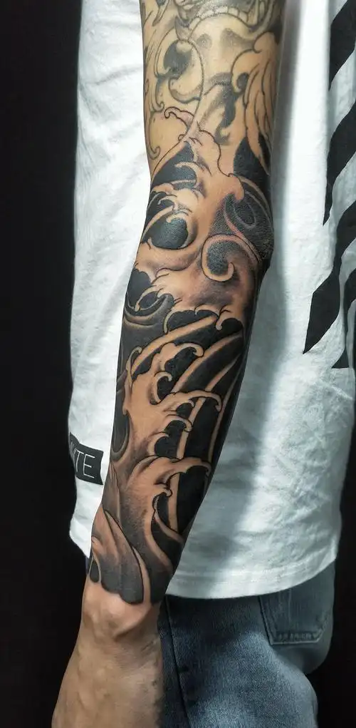 浪花包小臂纹身图片_手臂老传统新传统浪臂浪浪花纹身图案(2)_广东省