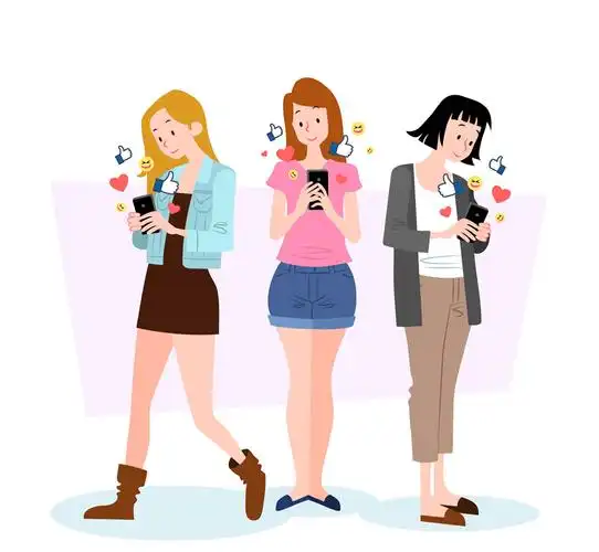 3款创意玩手机的女子矢量图_矢量人物_懒人图库