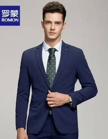 罗蒙西服套装男结婚礼服正装中青年商务休闲职业西服宝蓝色一扣165