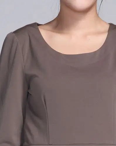 灰咖啡色优雅长袖连衣裙