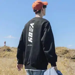 时间计划 背影杀印花 原创黑色卫衣男2022春季新款港风日系圆领潮