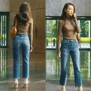 流金岁月朱锁锁倪妮同款牛仔裤女春秋新款九分直筒显瘦高腰铅笔潮