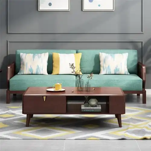 橡胶木框架 棉麻布面料 家用组合沙发 1 2 3