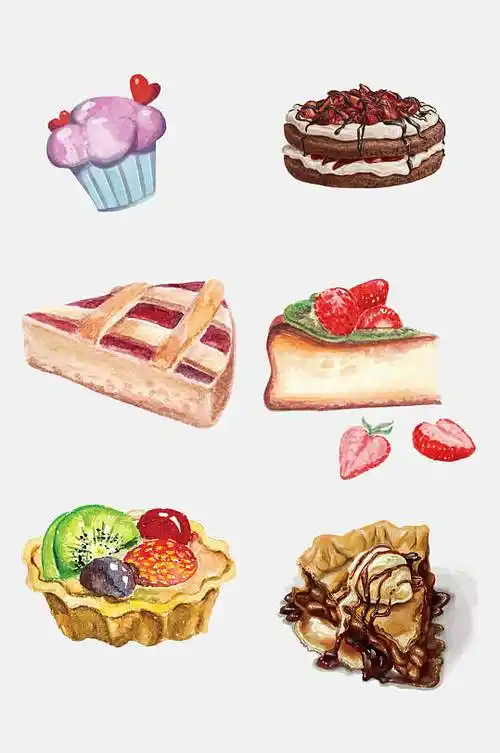 手绘甜品杯子蛋糕元素素材