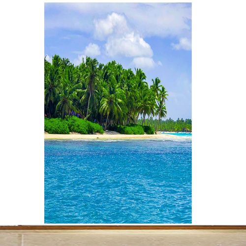 大海沙滩竖版风景壁画家用背景墙海报装饰画海水树林自粘墙贴画