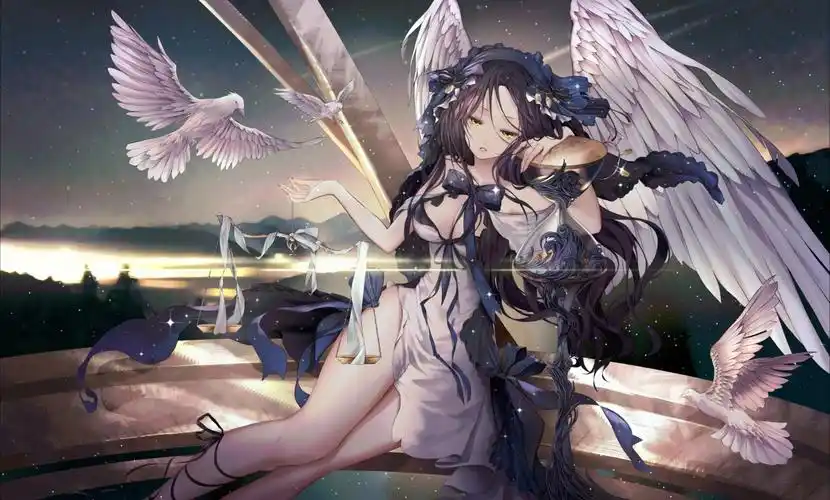 女孩连衣裙翅膀天使天平秤动漫壁纸