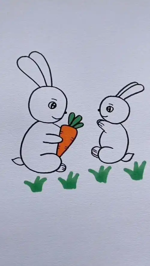 今天教大家画两只可爱的小白兔,非常的简单易学
