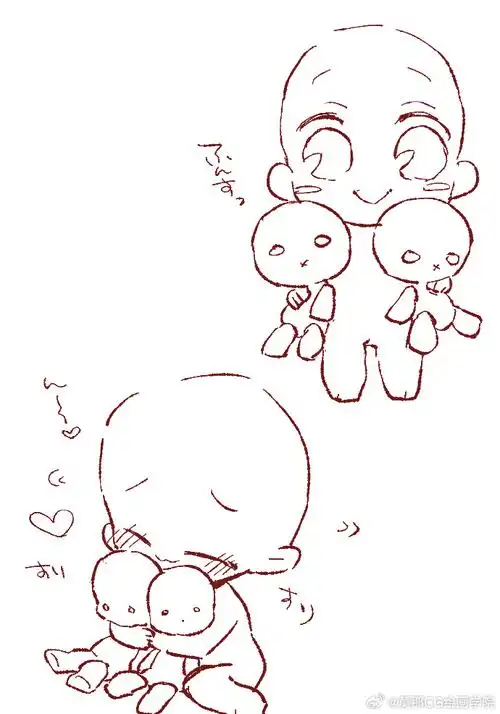 绘画超话#绘画参考##绘画素材#q版多人组合参考