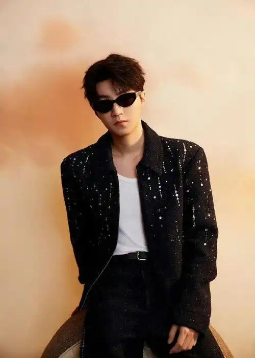 王俊凯 黑色亮钻套装 墨镜 摩登时尚帅气十足
