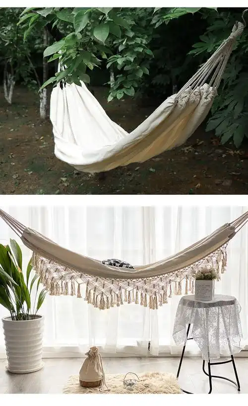 寝室防侧翻摇床流苏手工网床吊床吊房间学生双人帆布加厚秋千户外